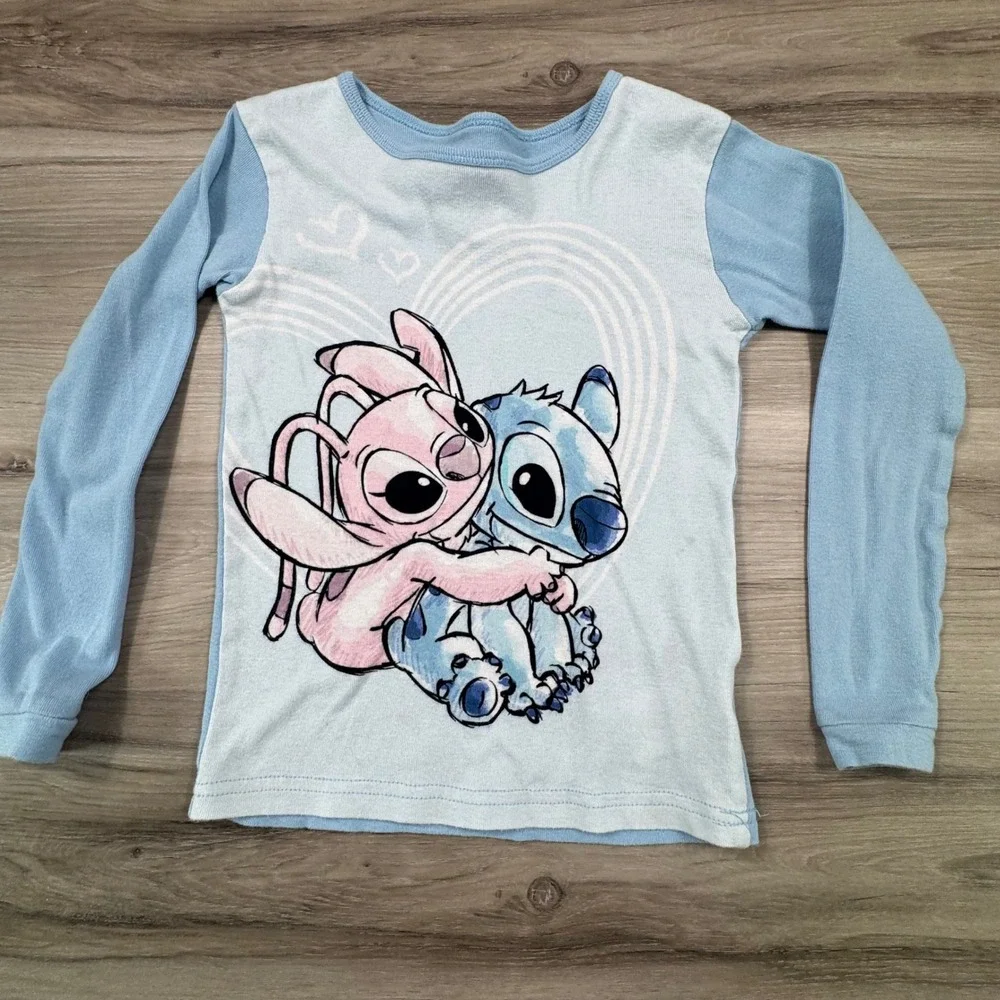 Disney Stitch and Angel‎ Blue Cotton Long Sleeve Pajama Set Girls Size 8
